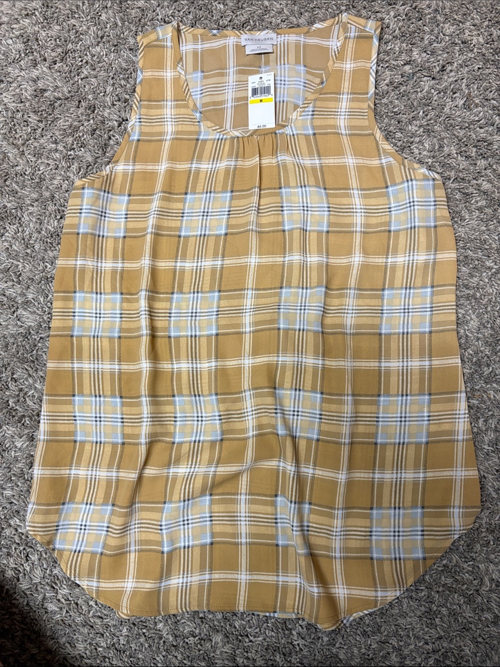 Van Heusen Women’s Mustard Plaid Sleeveless SLEEVELESS  Top NWT